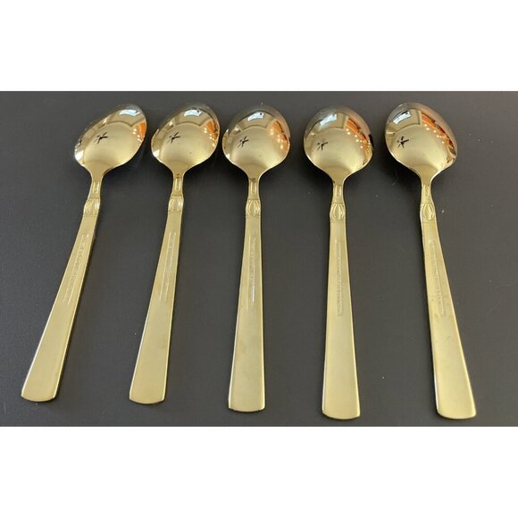 Reed & Barton Sanderling Set Of 5 Oval Soup Spoons Korea Gold Electroplate‎ - Picture 2 of 4